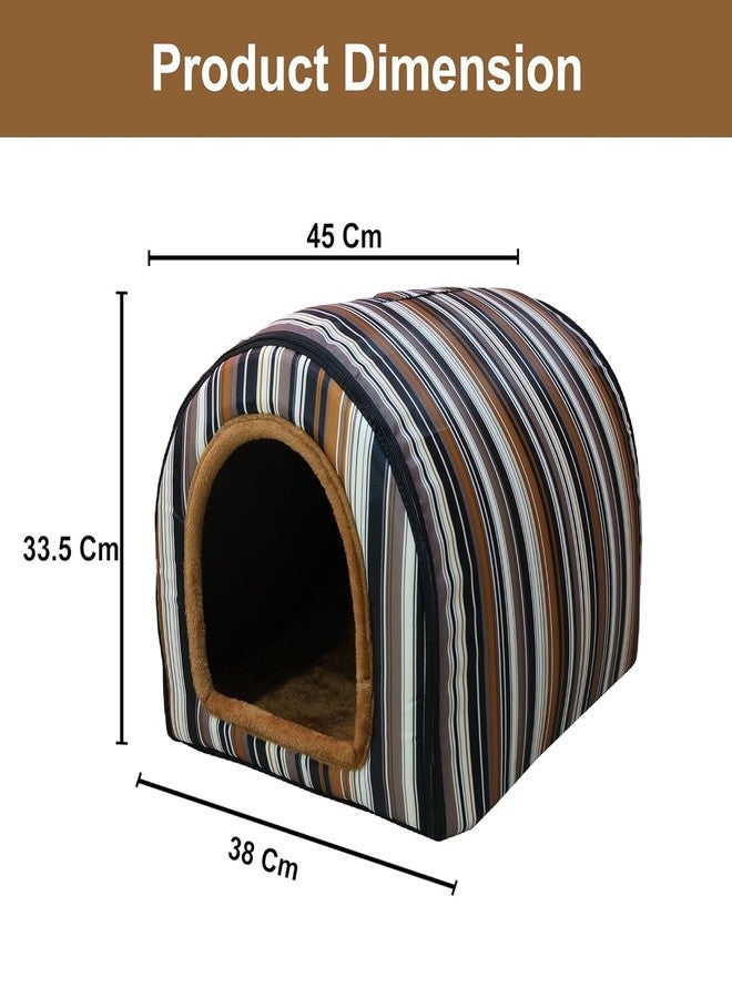 Homestic Foldable Igloo Dog House | Soft & Adjustable Travel Pet Shelter for Cat & Rabbits with Sleeping Bed | Cave Bed Tent Shelter for Pets | Small - Beige & Black Stripes - Image 2